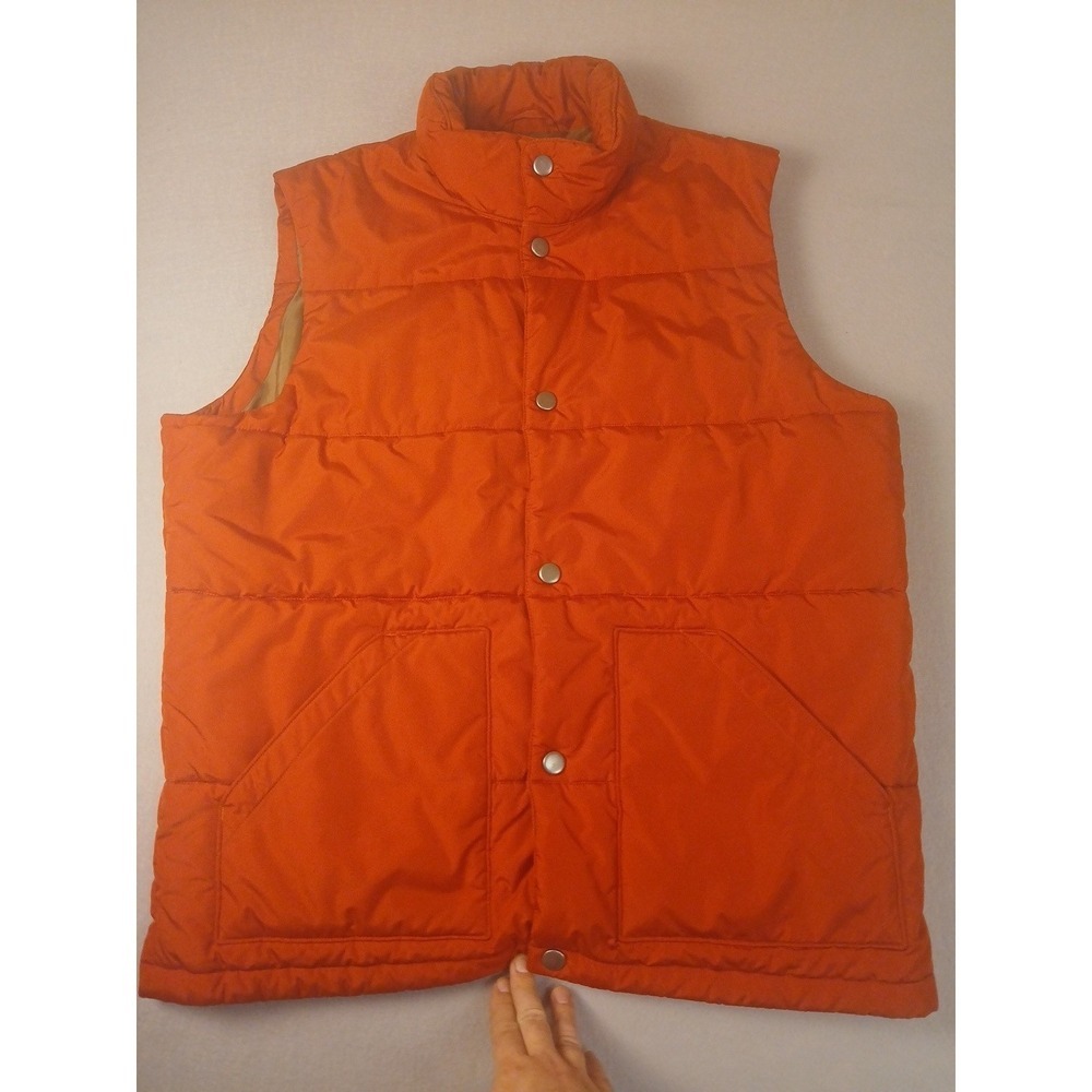 Lands' End Quilted Vest Mens L 42-44 Red Orange Full Snap Pockets Insulated